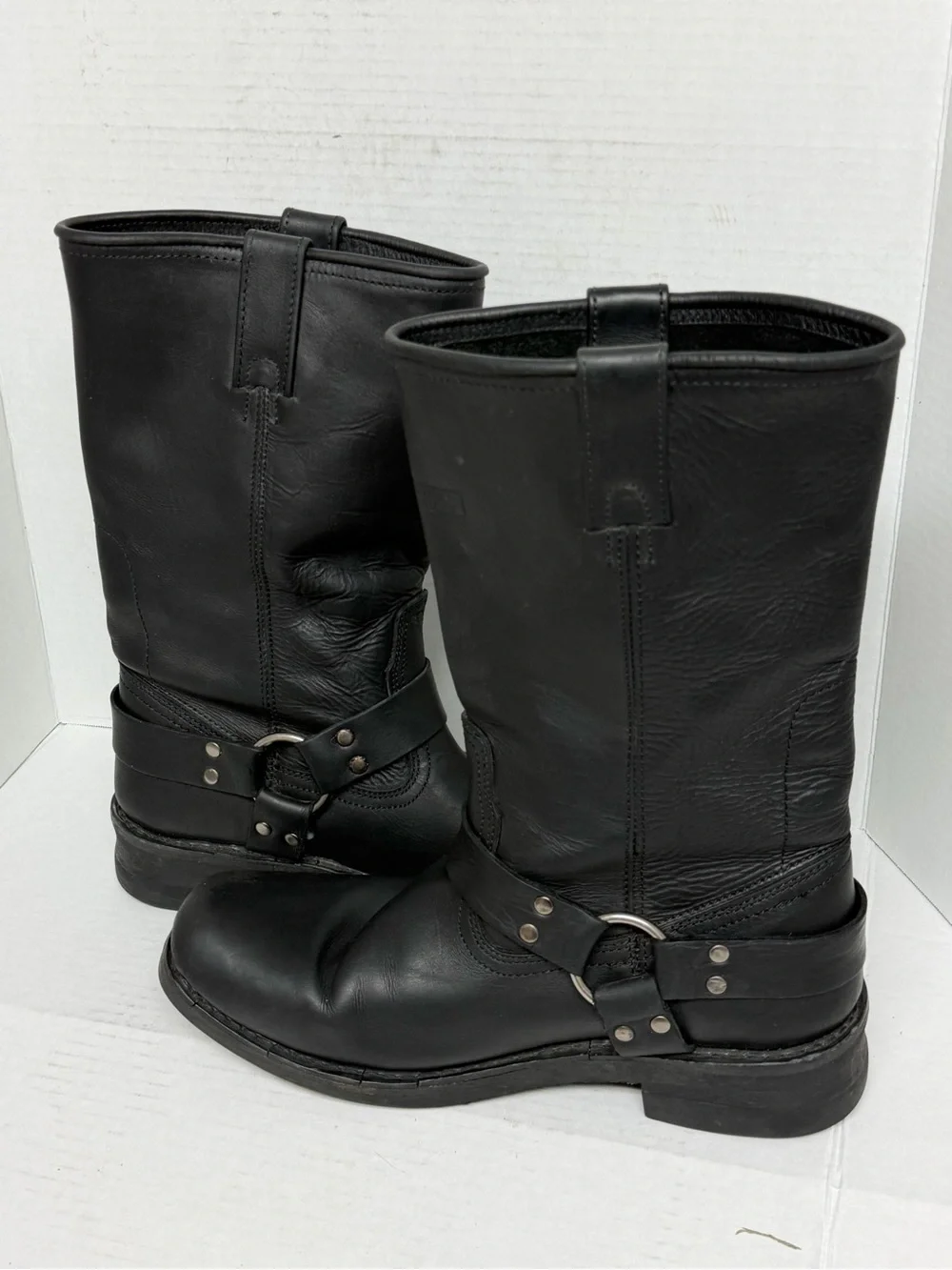 Xelement 1442 Classic Mens Black Leather Motorcycle Biker Harness Boots Size 10